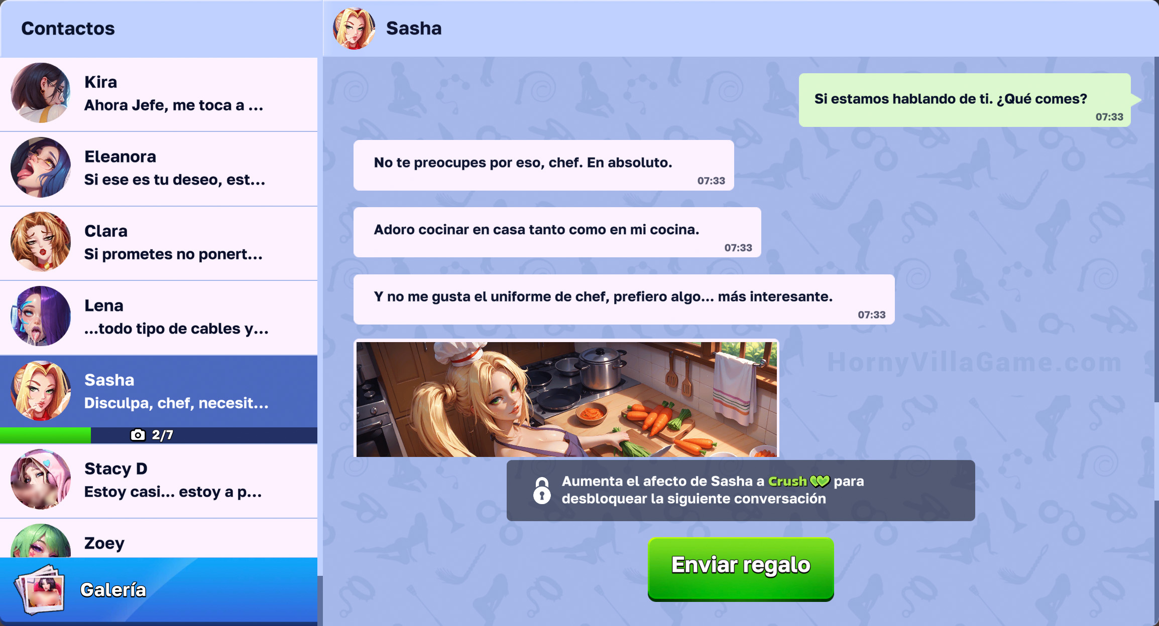 Interfaz de chat en el juego con Sasha