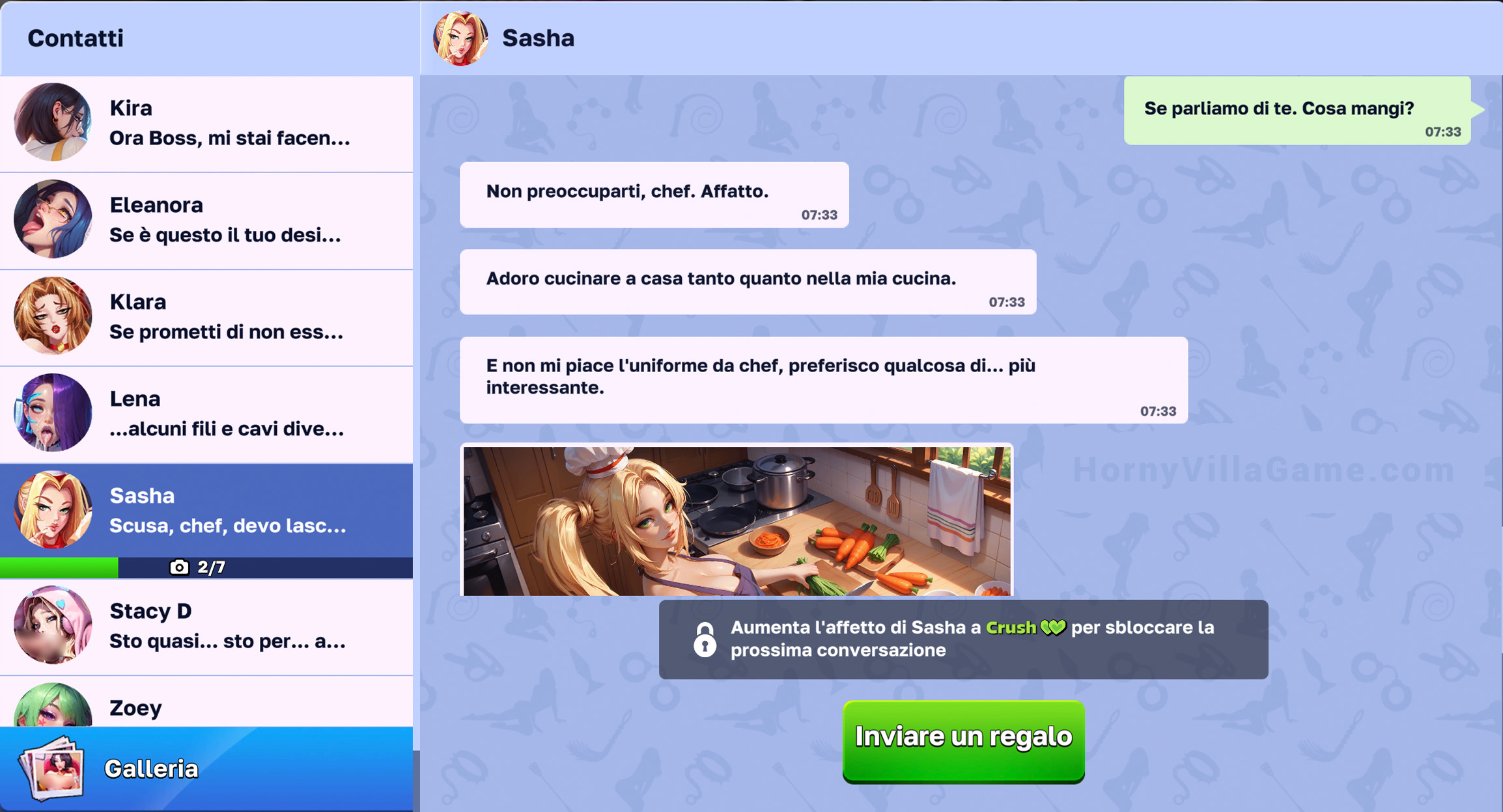 Interfaccia chat di gioco con Sasha